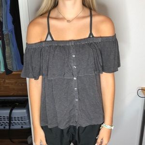 gray off the shoulder shirt american eagle